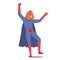 Brave Girl in Superhero Costume, Funny Child Wear Blue Mask on Face and Cloak with Red Boots and Belt. Super Hero Girl