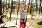 Brave kids climbs in rope park, playground