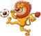 Brave lion kicking a soccer ball