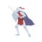 Brave medieval knight in full body armor vector flat illustration. Historical warrior holding sword and shield isolated