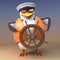 Brave sailor captain penguin steers his ship to safety in any seas, 3d illustration