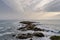 Brave sea coastal landscape with waves breaking on the rocks, Costa Brava beach