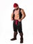 A Brave Soul in Crimson: A Male Bodybuilder with a Red Bandanna Standing Proudly Before a Clean Canvas