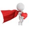 Brave superhero in love with big red heart