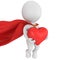 Brave superhero in love with big red heart