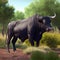 Bravo Spanish breed bull grazing free in the wild pasture - Generate Artificial Intelligence-AI