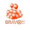 Bravo word with smiling face emoji and set of orange balloon.Illustration.