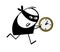 Brazen thief in black mask has stolen an expensive gold watch and is running away from the police. Vector illustration