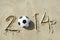 Brazil 2014 Soccer Football World Cup Message on Sand