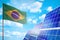 Brazil alternative energy, solar energy concept with flag industrial illustration - symbol of fight with global warming, 3D