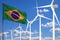 Brazil alternative energy, wind energy industrial concept with windmills and flag industrial illustration - renewable alternative