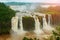 Brazil, America, Iguazu falls. Beautiful famous waterfall. Landscape with a view of the water jet. Seventh wonder of the world