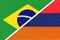 Brazil and Armenia, symbol of national flags from textile. Championship between two countries