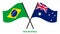 Brazil and Australia Flags Crossed And Waving Flat Style. Official Proportion. Correct Colors