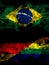Brazil, Brazilian vs Germany, German, Gay, Pride smoky mystic flags placed side by side. Thick colored silky abstract smoke flags