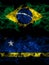 Brazil, Brazilian vs Netherlands, Dutch, Holland, Curacao smoky mystic flags placed side by side. Thick colored silky abstract