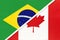 Brazil and Canada, symbol of two national flags from textile. Championship between two American countries