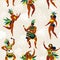 Brazil carnival. Vector seamless pattern with flat characters. Brazilian samba dancers of the carnival in Rio de Janeiro