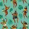 Brazil carnival. Vector seamless pattern with flat characters. Brazilian samba dancers of the carnival in Rio de Janeiro