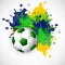 Brazil colors splash grunge soccer ball design