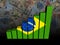 Brazil flag bar chart over Euros and Dollars illustration