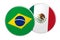 Brazil Flag Button On Mexico Flag Button, 3d illustration on white background