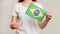 Brazil flag football fan woman green yellow globe