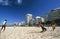 Brazil: Football players at Rio`s Copacabana beach