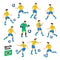 Brazil football team. Brazil soccer players. Full Football team, 11 players. Soccer players on different positions