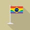 Brazil gay pride flag with flagpole flat icon with long shadowt. LGBT community flag.