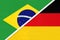 Brazil and Germany, symbol of national flags from textile. Championship between two countries