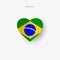 Brazil heart shaped flag. Origami paper cut Brazilian national banner