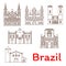 Brazil landmarks architecture vector line icons