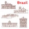 Brazil landmarks vector architecture line icons