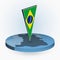 Brazil map in round isometric style with triangular 3D flag of Brazil