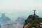 Brazil, monument and aerial of Christ the Redeemer on hill for tourism, sightseeing and travel destination. Traveling