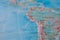 Brazil and Peru in close up on the map. Focus on the name of country. Vignetting effect