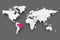 Brazil pink highlighted in map of World. Light grey simplified map with dropped shadow on dark grey background. Vector