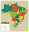 Brazil political map with selectable territories. Vector