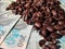 Brazil roasted coffee beans placed at banknotes