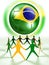 Brazil soccer ball and human chain in green and yellow