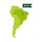 Brazil on an South America s map with word Brazil on a flag-shaped marker. Vector isolated on white.