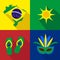 Brazil. Sun. Slippers. Mask. Summer time. Cartoon set of icons.