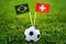 Brazil - Switzerland, Group E, Sunday, 17. June, Football, World Cup, Russia 2018, National Flags on green grass, white football b