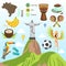 Brazil travel vector famous Brazilian sightseeing and culture landmarks