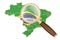 Brazil under magnifying glass, analysis concept, 3D rendering