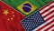 Brazil United States of America China Flags Together Fabric Texture Effect Illustrations