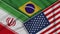 Brazil United States of America Iran Flags Together Fabric Texture Illustration