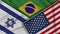 Brazil United States of America Israel Flags Together Fabric Texture Illustration