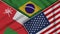 Brazil United States of America Oman Flags Together Fabric Texture Illustration